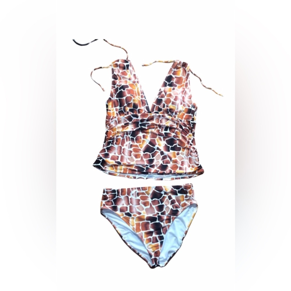 NWOT XXL Mynah Animal Print Tankini Swimsuit Top & Brief Bikini Bottom